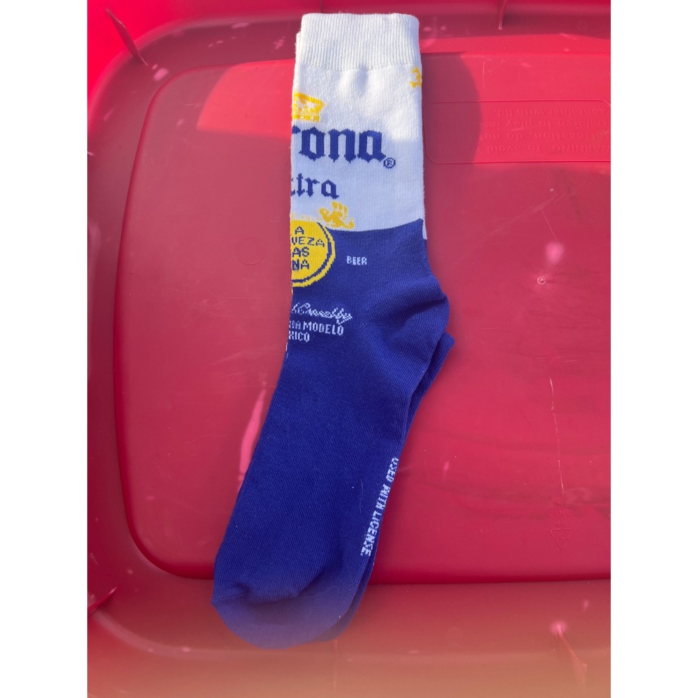 Corona Extra Beer Men Crew Socks Blue White Yellow Logo Novelty Graphic